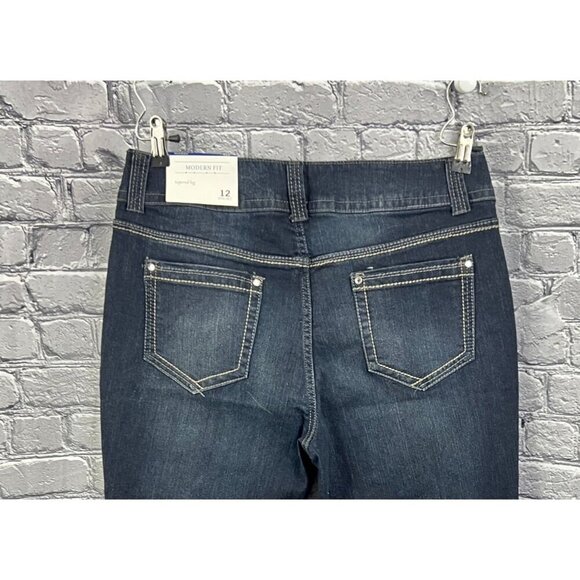 Christopher & Banks Modern Fit Tapered Leg Jeans 12 Short Dark Wash - Picture 7 of 8